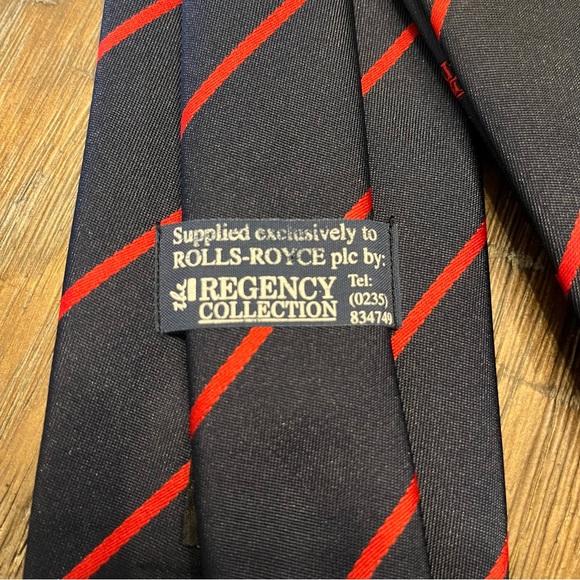 Vintage Rare Men Navy Blue Red Striped Rolls-Royce Neck Tie RR made in UK - Picture 3 of 6